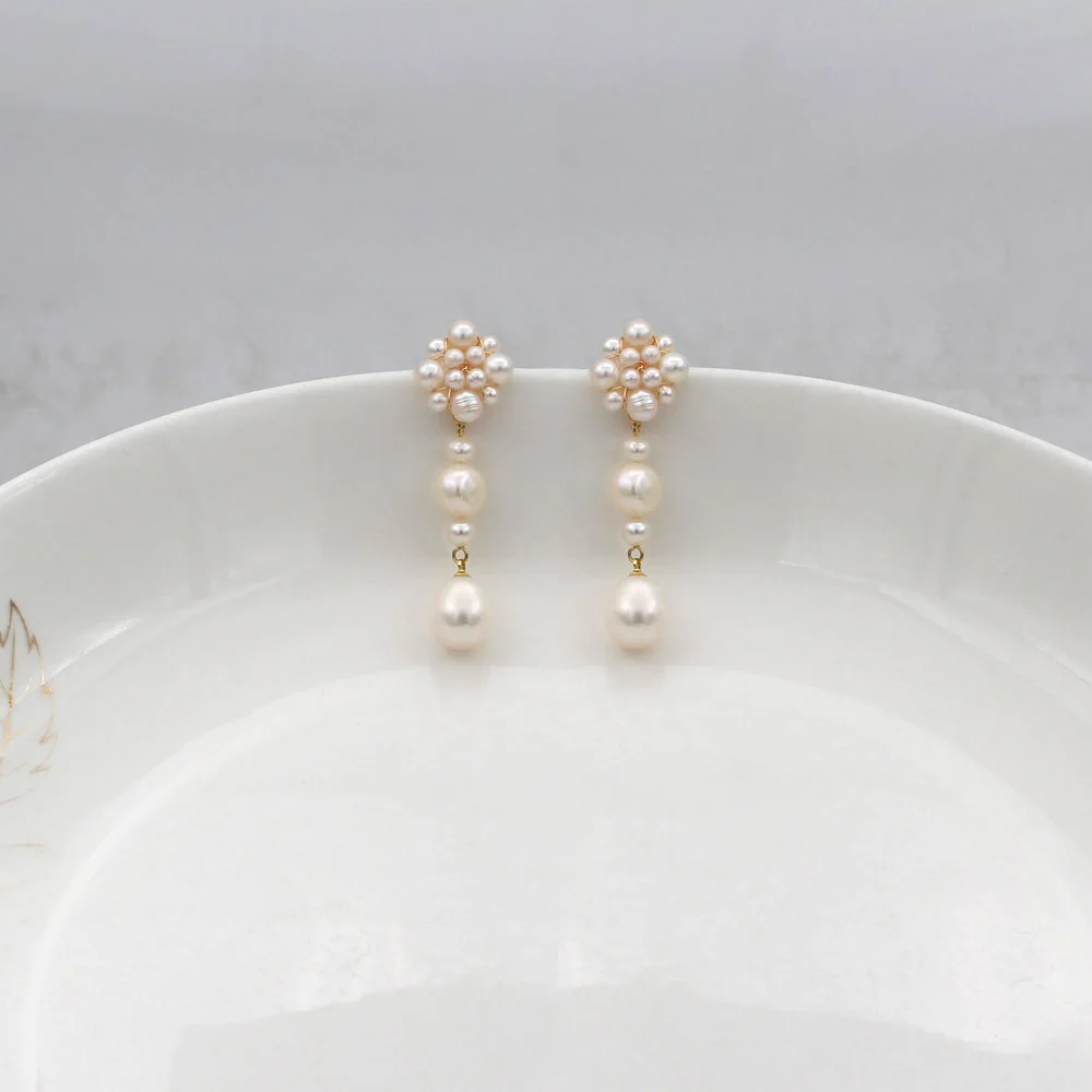 1pair 925 Stearling Silver Pins Natural Freshwater White Pearl Earrings Women Birthday Party Simple Fashion Jewelry