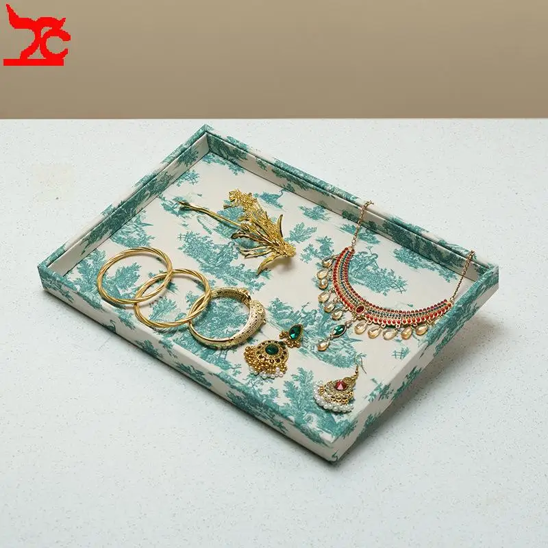 

Поднос для украшений из льна с ретро-принтом, органайзер для колец, серег, браслетов, шкатулка для хранения, декор для ювелирного магазина