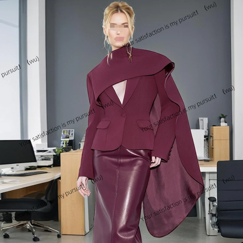 

Vintage deep V waist 25 new design sense splicing shawl blazer women