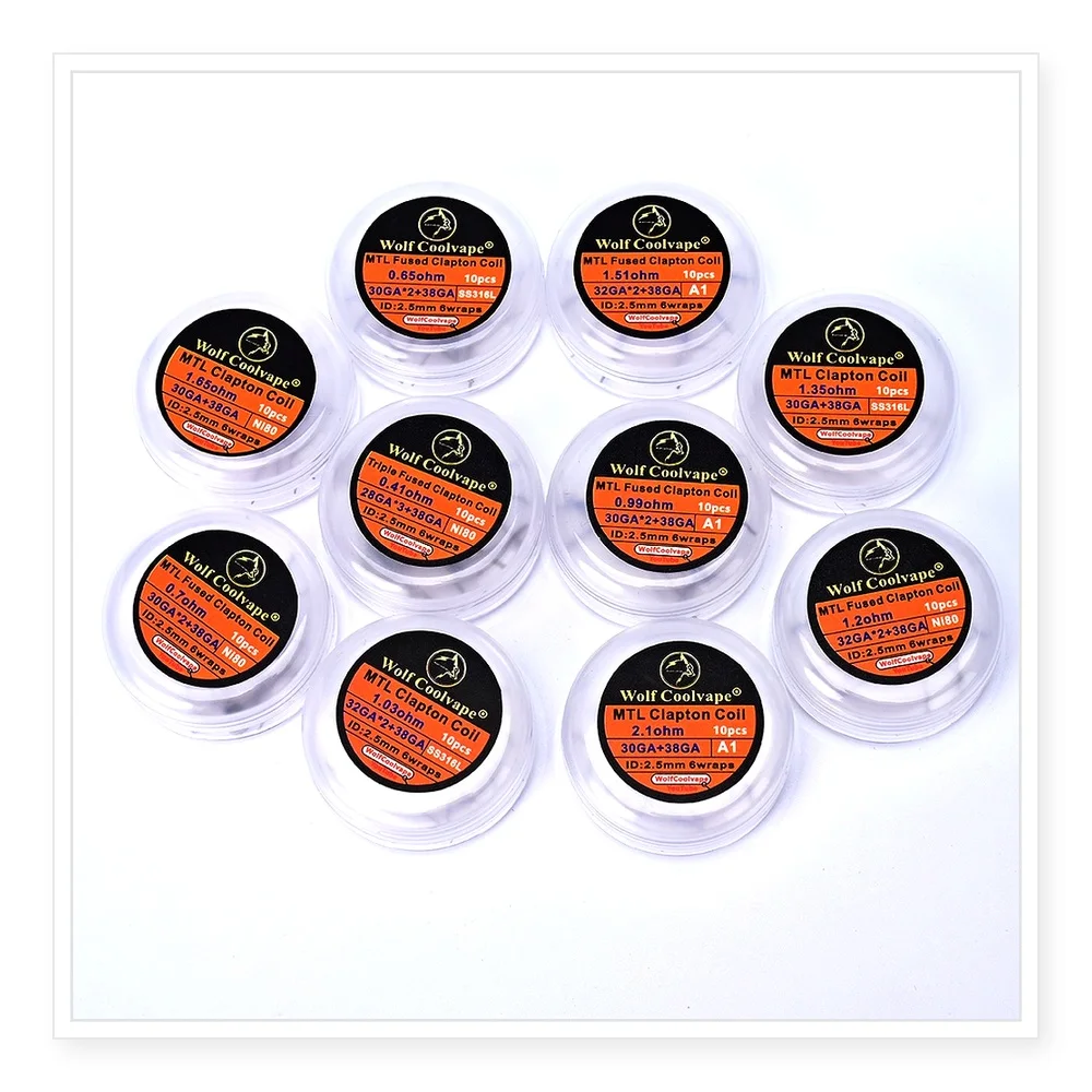 Wolfcoolvape Triple Fused MTL Clapton Coils - A1, SS316L, Ni80 for RDA/RTA Vaping