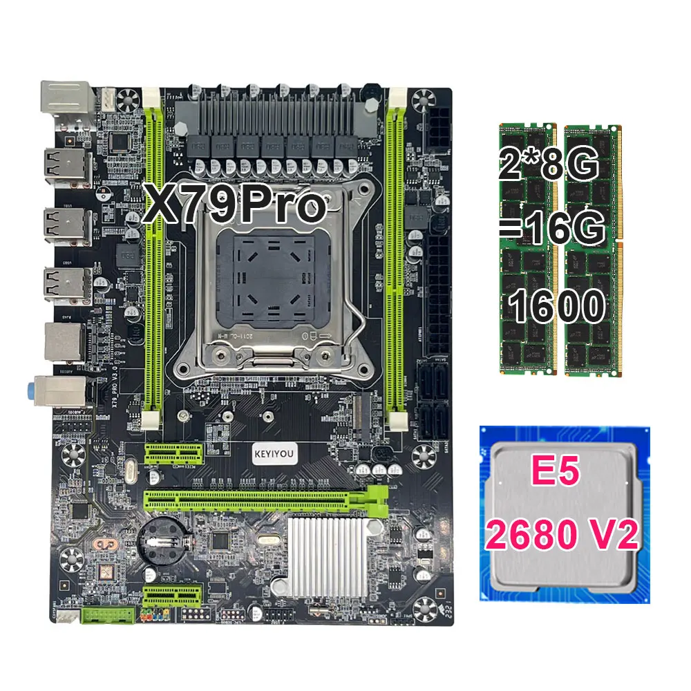 

KEYIYOU X79 Pro motherboard Set LGA 2011 V1 V2 with 16GB DDR3 ECC REG RAM XEON kit Xeon E5 2680 V2 Cache 8 GT/s LGA 2011