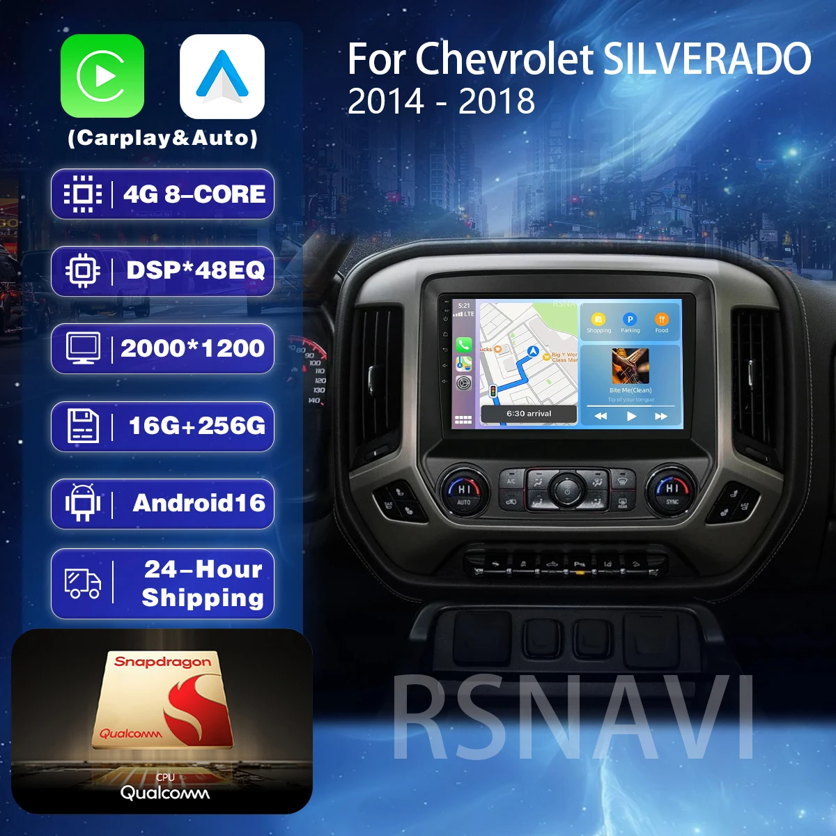 Plug and Play Android 16 Carplay WIFI+4G GPS Auto Car Radio Multimedia For Chevrolet Silverado 3 GMTK2 2014 2015 2016 2017 2018