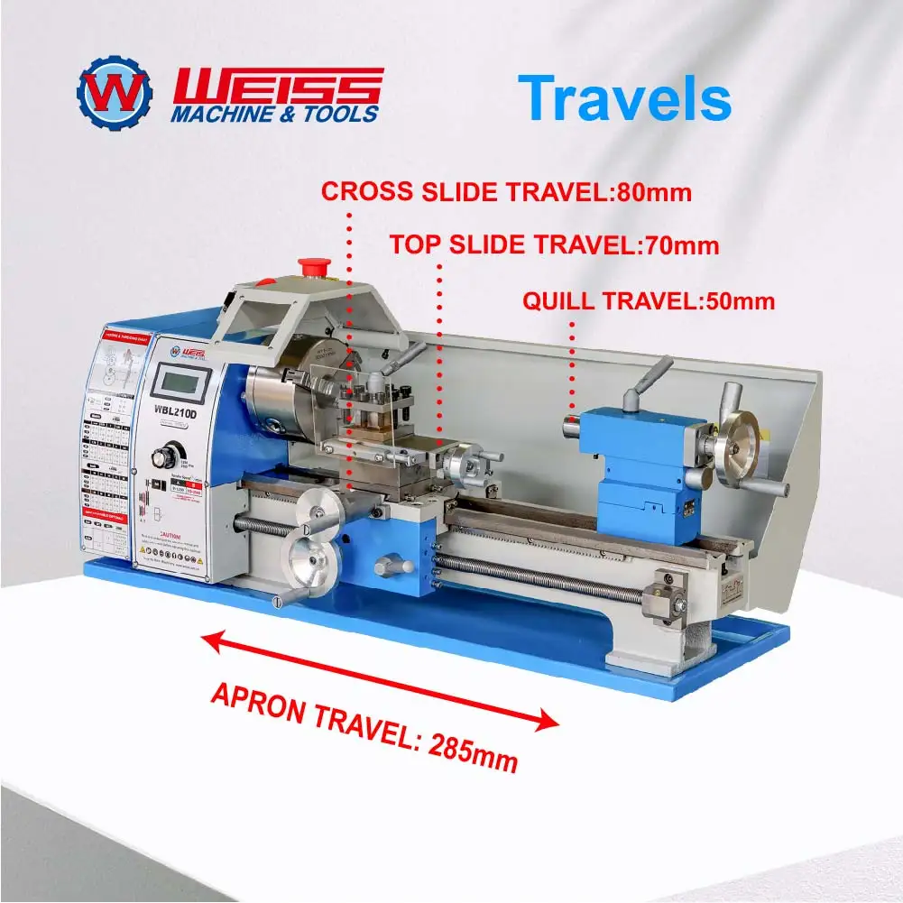 Tornio per metalli WEISS WBL210D 400mm Foro mandrino 38mm 1100W Motore BLDC Velocità variabile 2500 giri/min per la lavorazione dei metalli di precisione