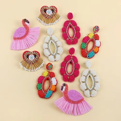 Handmade Colorful Seed Beads Flower Fruit Drop Dangle Earrings For Women Boho Beaded Tassel Statement Earrings Beach Jewelry