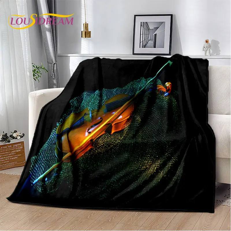 Manta de felpa suave con música de instrumento de violín clásico, manta de franela para sala de estar, dormitorio, cama, sofá, cubierta de Picnic