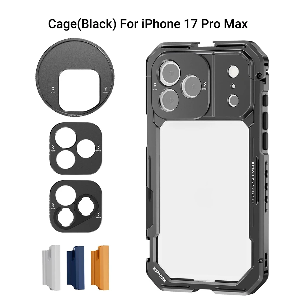 NEEWER Telefoon Cage Kit voor iPhone 17 Pro/Pro Max, Videorig Stabilisator Accessoires met 67mm Filterring, 17mm Lens Achterplaat
