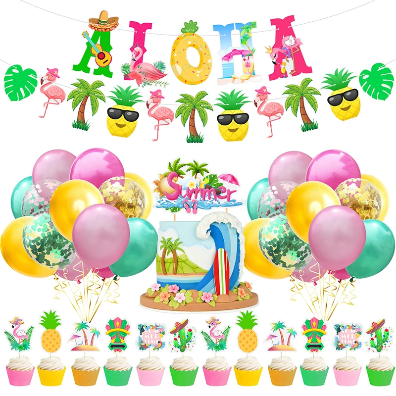 Hawaii Party Decorations Flamingo Hawaiian Luau banner Summer Tropical Disposable Tableware Aloha Birthday Party Decoration