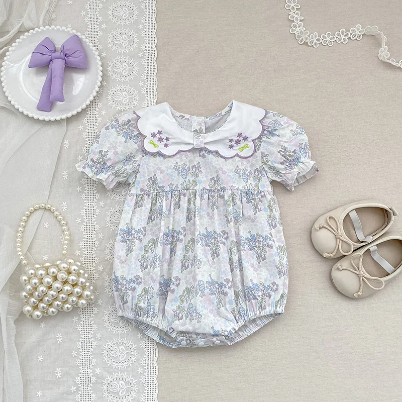 Girls Onesie 2026 Spring and Summer New Childrens Clothing Korean Style Girls Baby Delicate Lovely Embroidery Onesie Simple