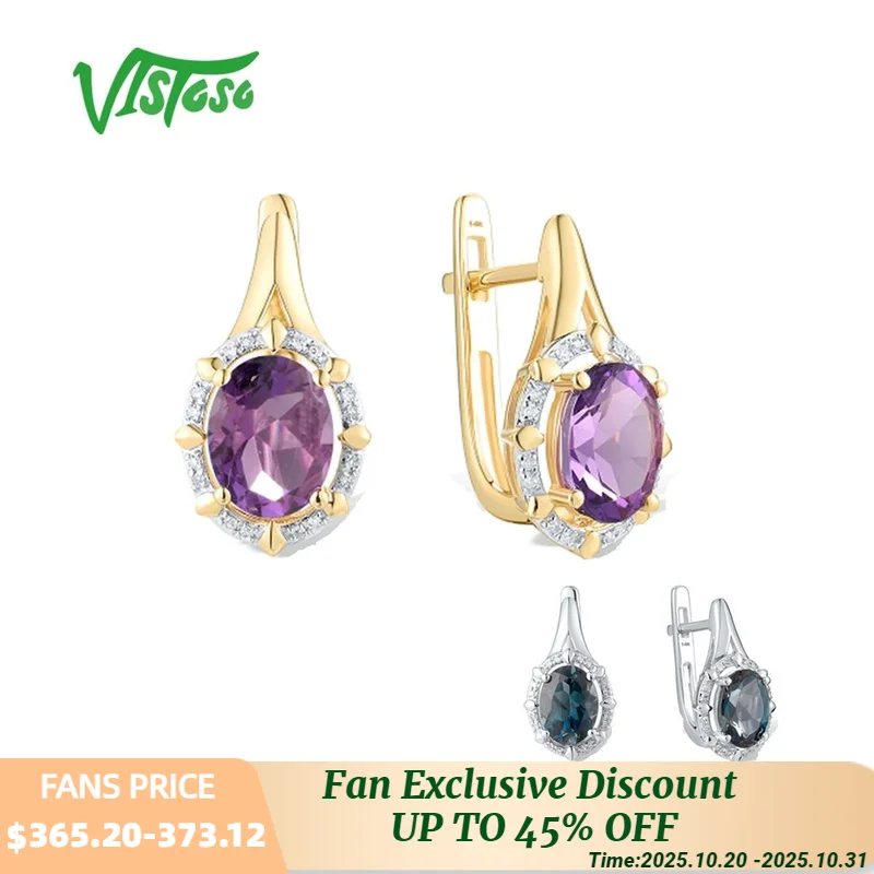

VISTOSO Real 14K 585 White Yellow Gold Earrings For Women Sparkling Diamond Blue Topaz Amethyst Chic Birthday Gifts Fine Jewelry