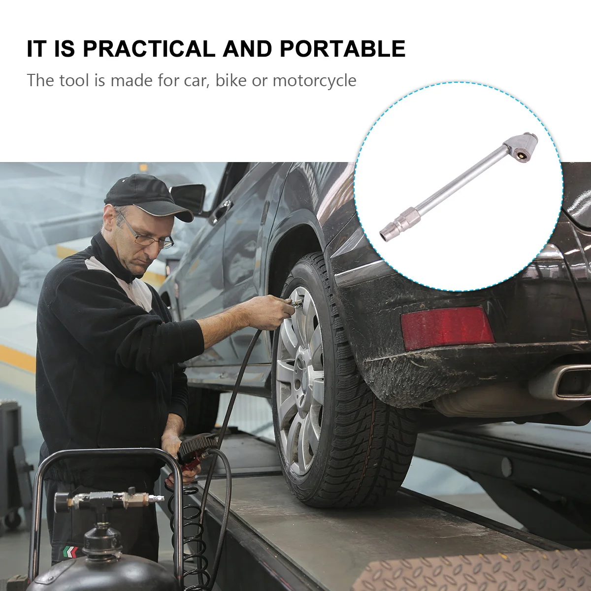

1Pcs Inflator Nozzle Car Tire Extension Adapter Metal Durable Design Accurate Mechanical Pointer Dial for Bicycle Motorcycle