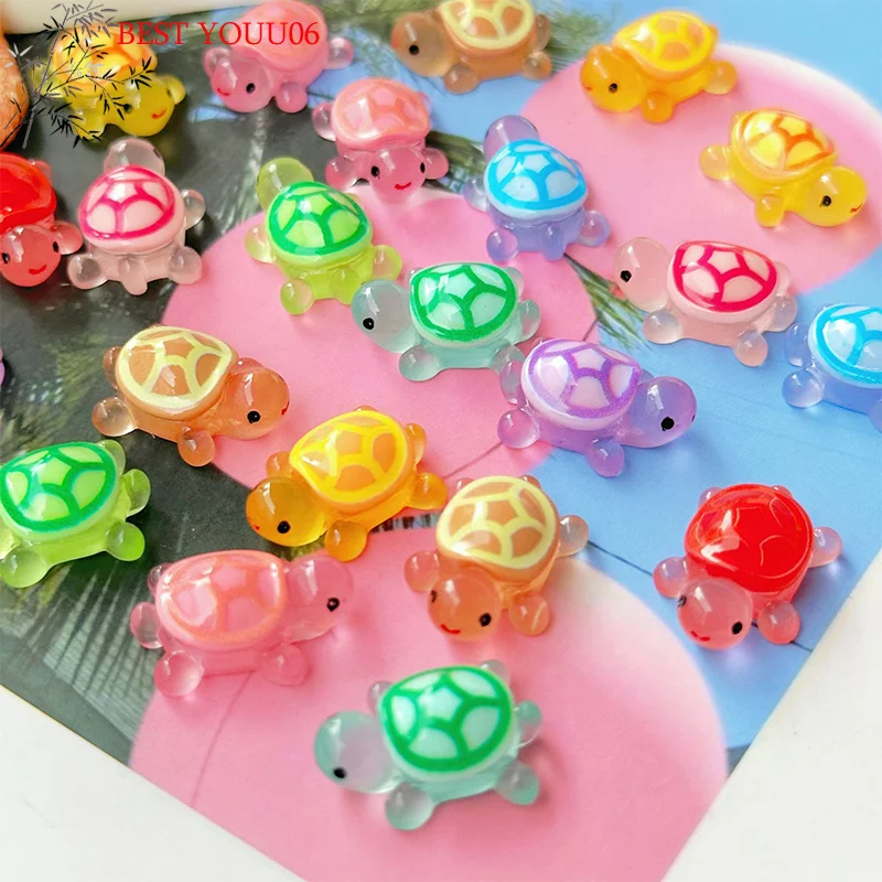 (YOUU06)10Pc Mini Luminous Turtle Cute Cartoon Resin Miniature Figurine Ornament Micro Landscape Decoration DIY Home Desktop
