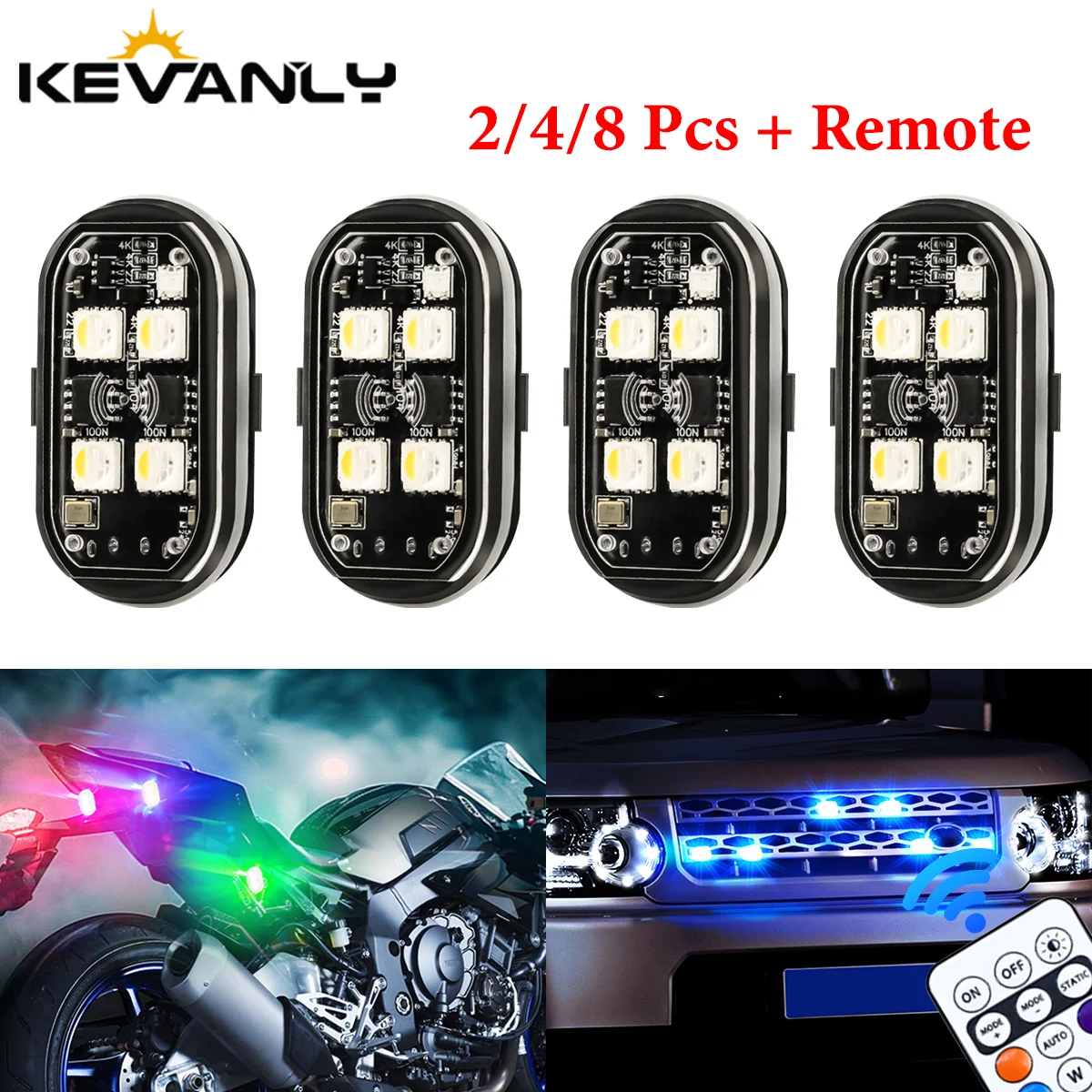 2/4pcs Wireless LED Strobe Lights Car Decor Atmosphere Light, 8 Colors Rechargeable Led Lights Anti-Collision LED Warning Light