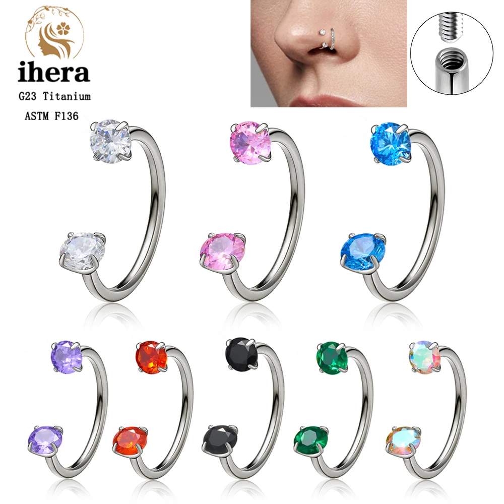 ASTM F136 Titanium Horseshoe Nose Ring 16/18/20G Septum Rings Internal Thread CZ Tragus Cartilage Daith Helix Piercing Jewelry