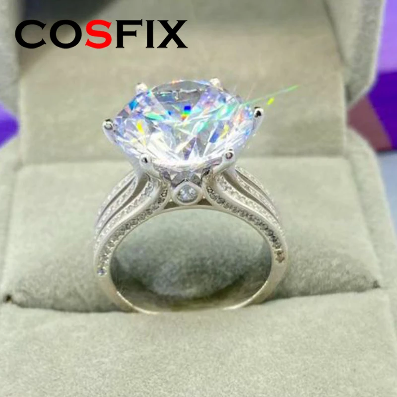 COSFIX D Color 10 Carat Moissanite Ring S925 Sterling Silver Plate Pt950 Band Fine Jewelry For Women Wedding Ring Wholesale