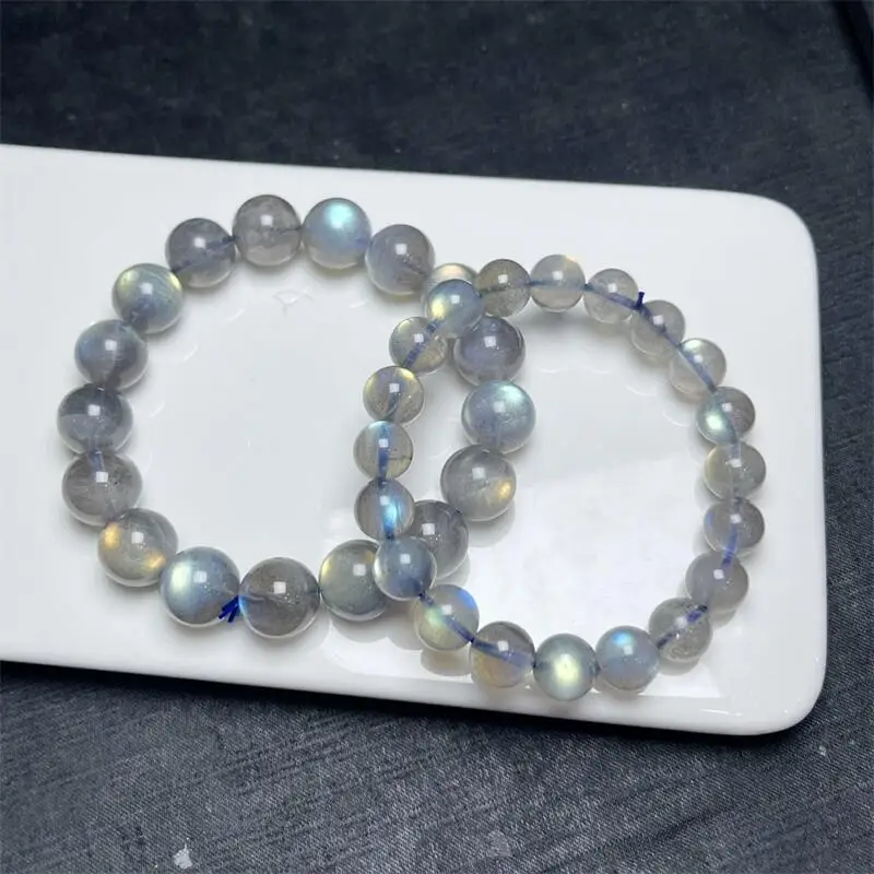 Natural Labradorite Bracelet Handmade Crystal Quartz Jewelry Stretch Bangle Children Birthday Gift 9/10/11/12MM 1PCS