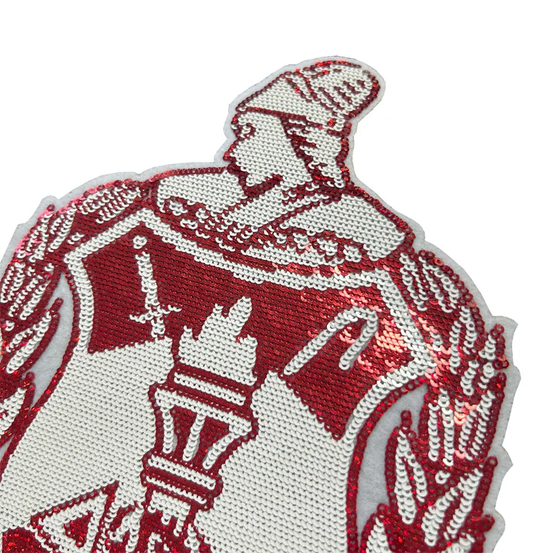 Iron on Sequined Delta Shield Patch for Pearl Jean Jacket, Sorority Shirt, DELTA SIGMA THETA Symbols, Red and White Patches