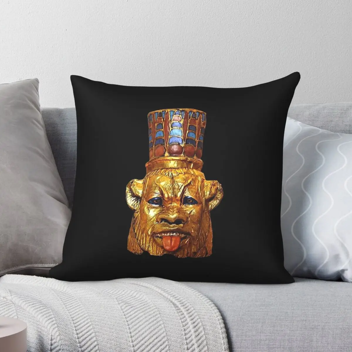 Egypt Golden Bes Head Square Pillowcase Polyester Linen Velvet Pattern Zip Decorative Sofa Cushion Cover 18