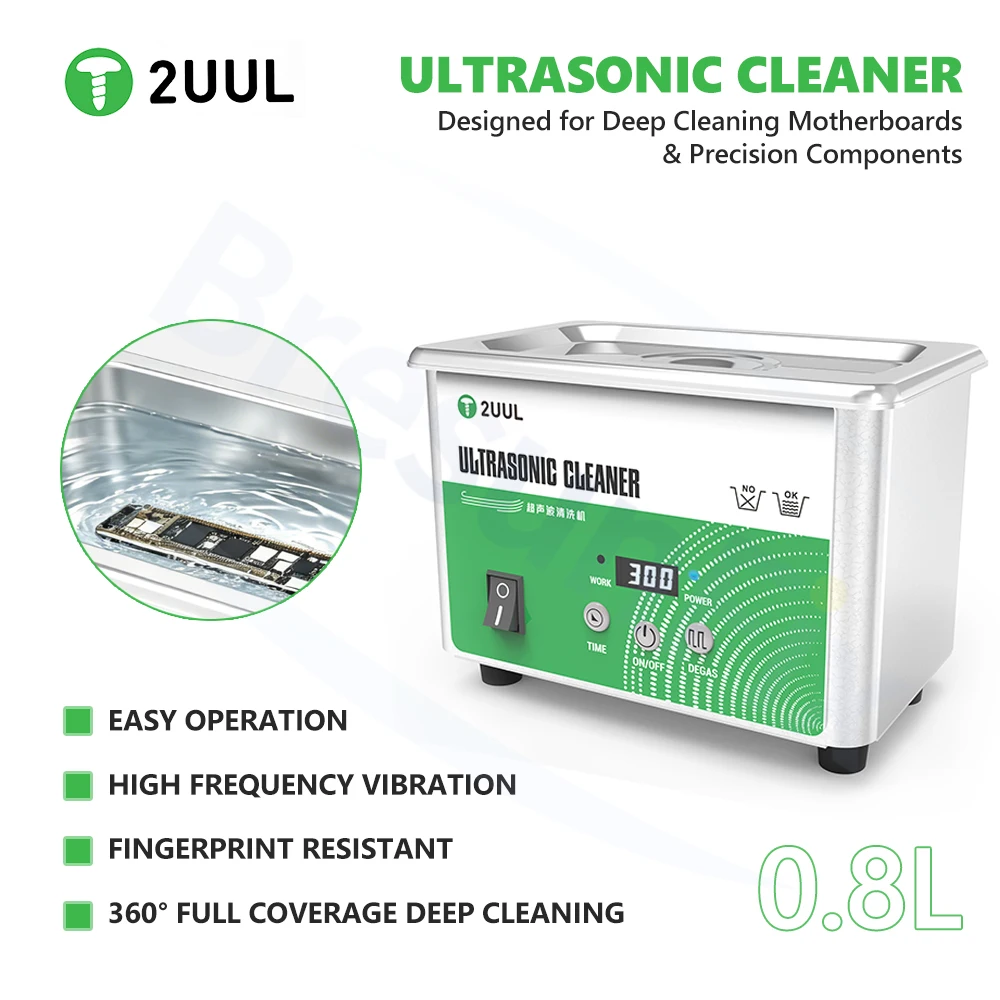 2UUL SS01 0.8L Ultrasonic Cleaner for Mobile Phone Repair Motherboards PCBs Precision Components Ultrasonic Deep Cleaning Tool