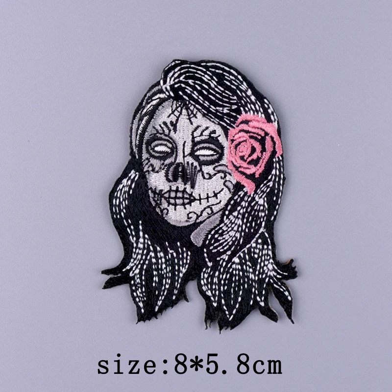 Punk Skull Embroidered Patches For Jacket Clothes DIY Sew/Fusible Badges Horror Biker Skeleton Patch Iron On Patches On Clothes