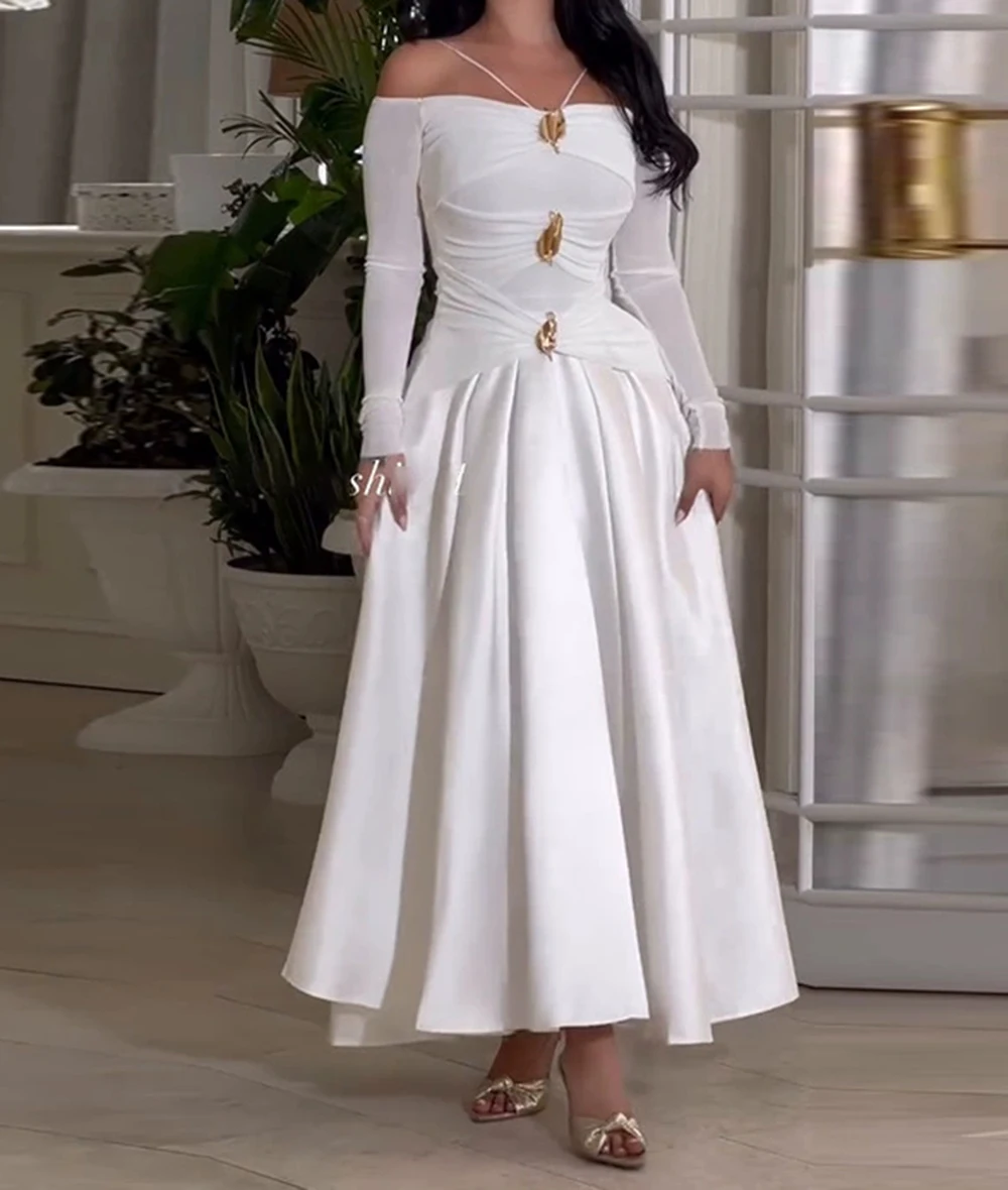 

2025 New European and American Women's One-shoulder Raglan Long-sleeved Light Luxury Waist Dress-GZXX151
