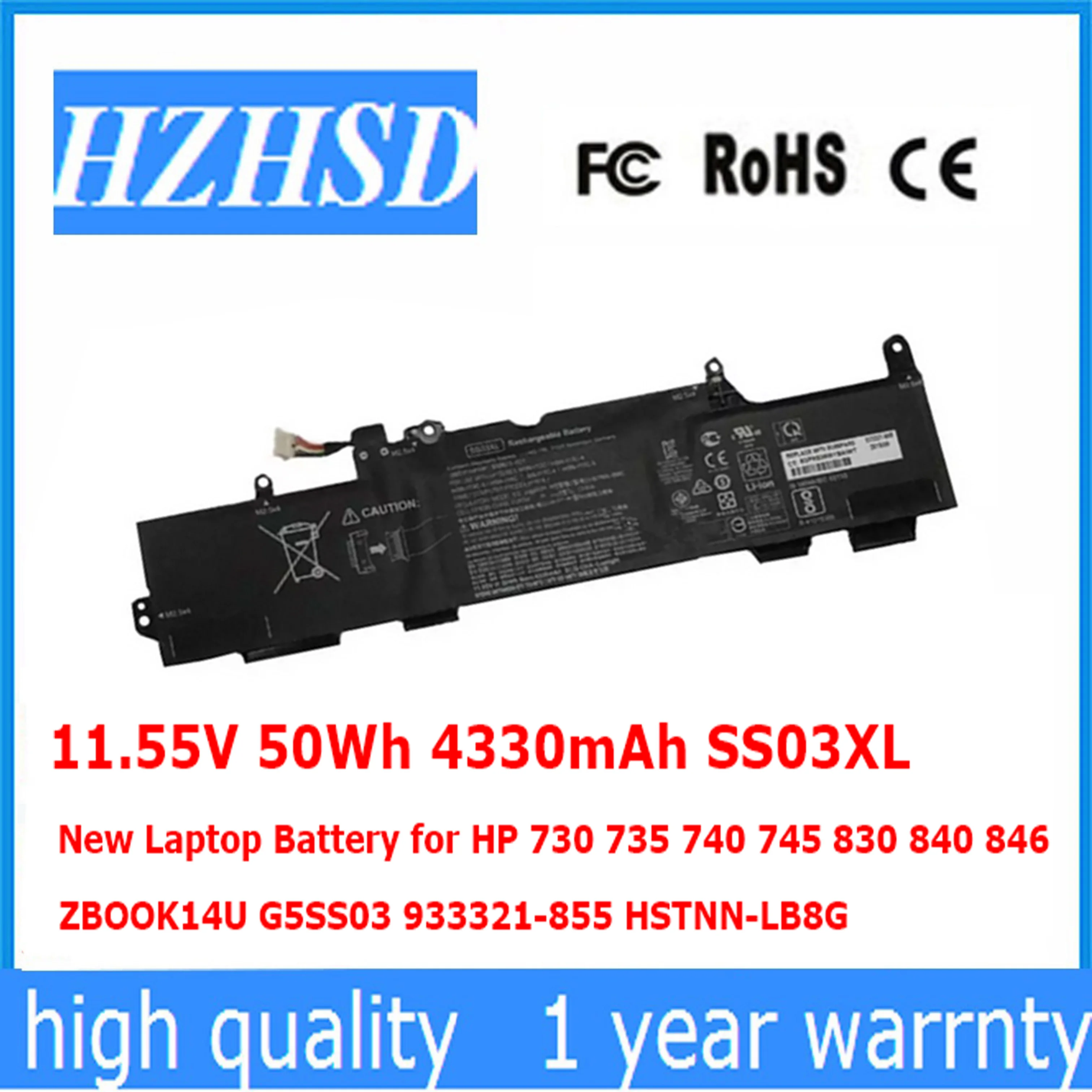 

11.55V 50Wh 4330mAh SS03XL New Original Laptop Battery for HP 730 735 740 745 830 840 846 ZBOOK14U G5SS03 933321-855 HSTNN-LB8G