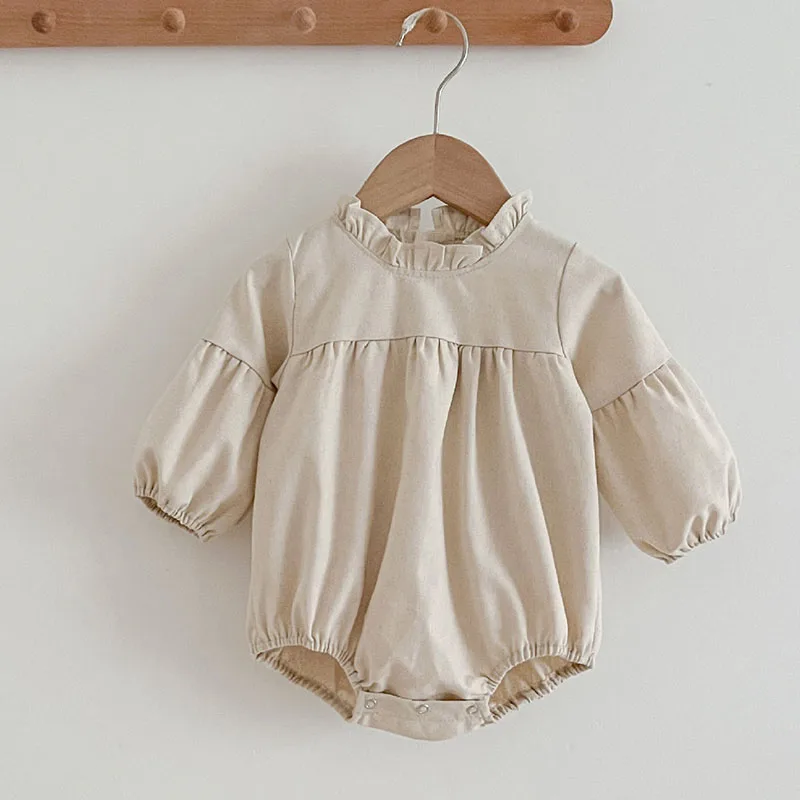 

Autumn Spring Baby Girls Clothes Infant Baby Girls Jumpsuit Korean Style Long Sleeved Cotton Solid Color Toddler Baby Bodysuits