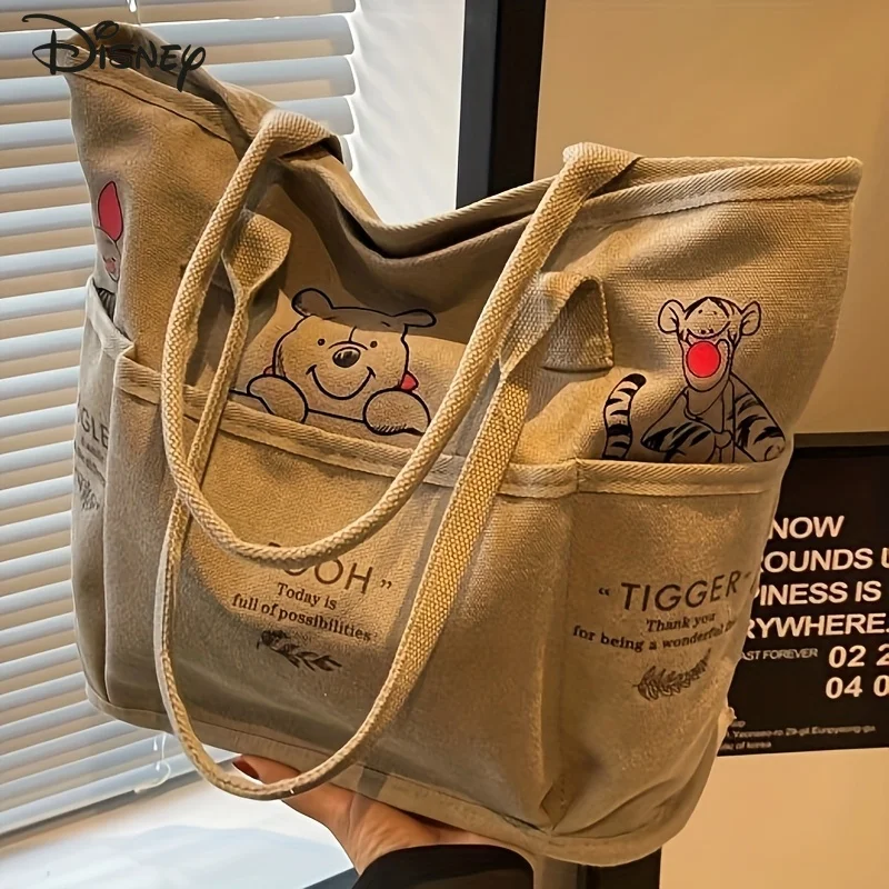 

Disney Vintage Winnie The Pooh Tote Bag for Women Large Capacity Cute Bear Design Perfect for Commuting Shoulder Bag