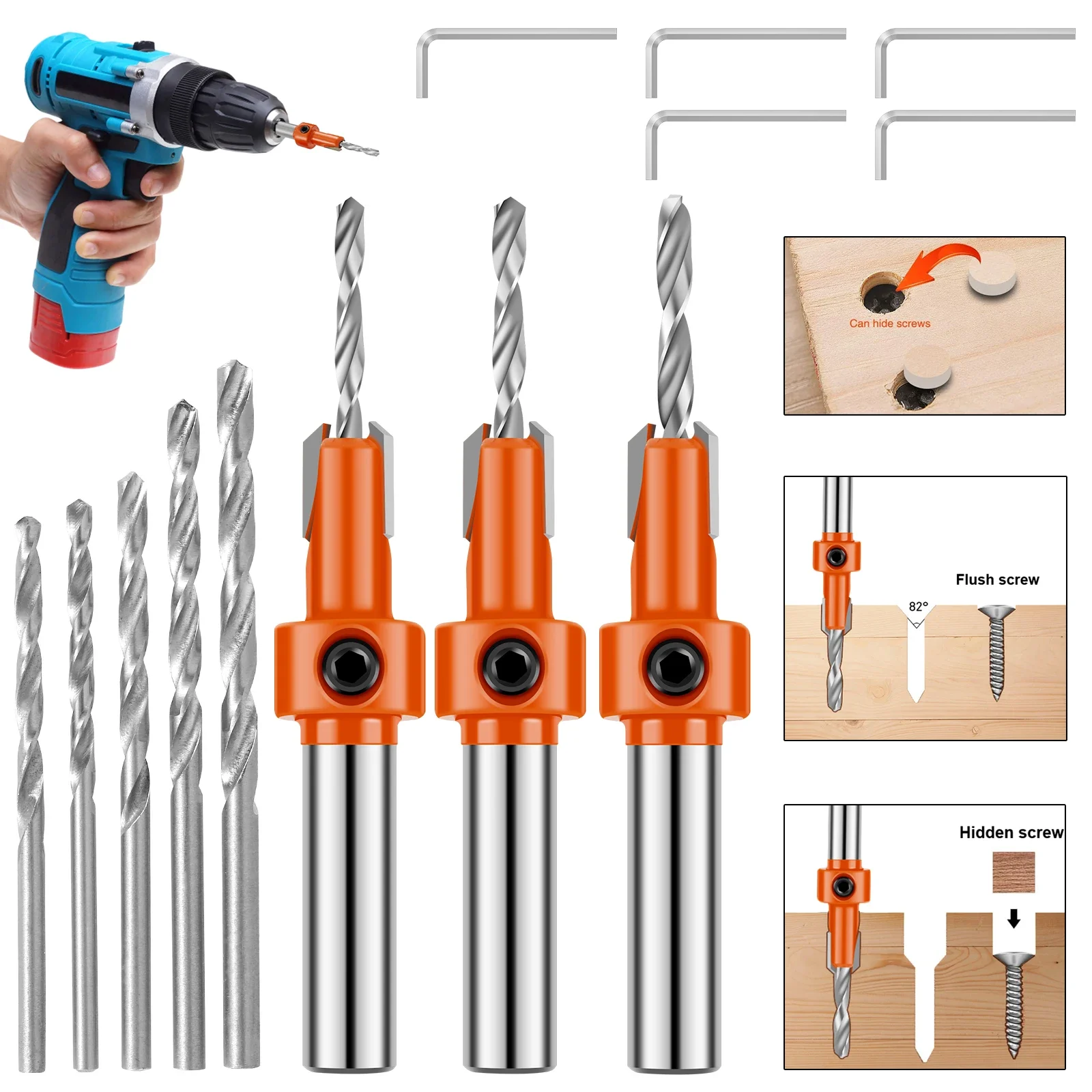 15PCS/Set Screw Hole Punch Counter sink Drill Bits Steel Punching Drilling Bits Cutter Screw Hole Drill Bit Woodworking Tools