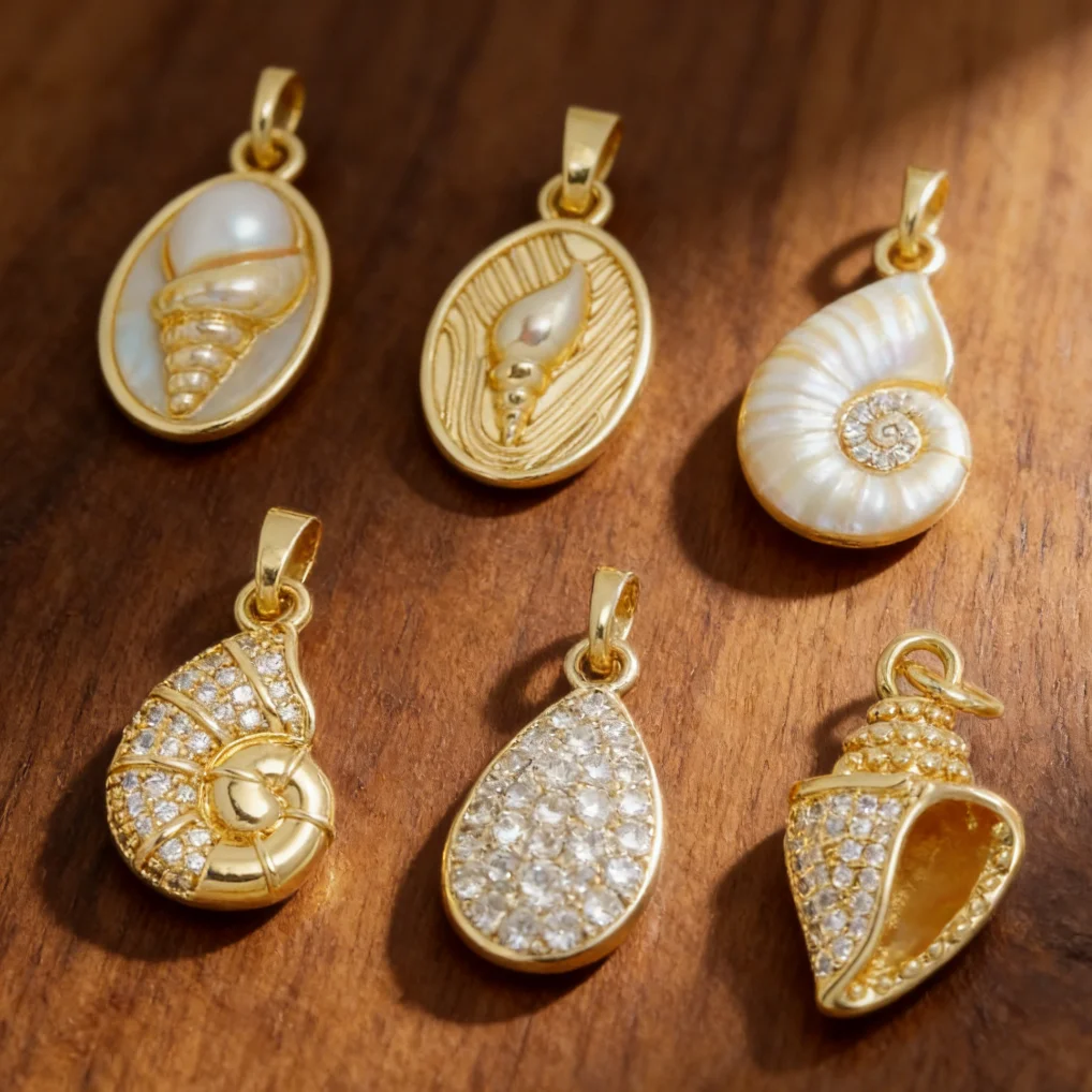 

5Pcs Pendants Brass Cubic Zircon Shell Conch Spiral Pearl Charms for DIY Jewelry Making Necklace Bracelet Accessories Women Men