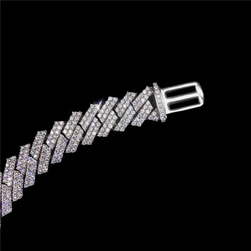 Hip Hop Custom 14mm 2 Row Iced Out Vvs1 Moissanite Diamond Miami Cuban Link Chain