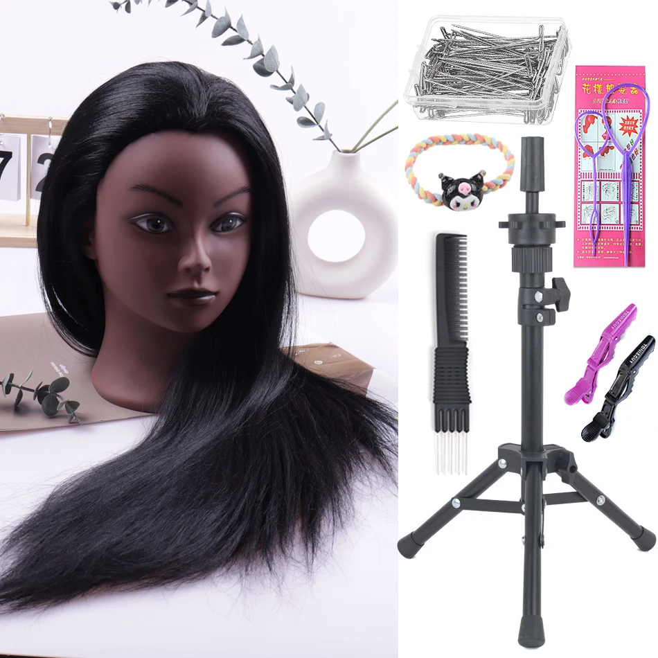 

Afro Mannequin Head Model With Long Synthetic Hair Manikin Head Styling Hairdresser Training Head Doll Head forBraiding Practice