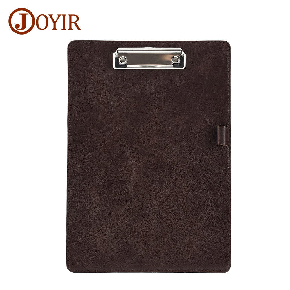 JOYIR Genuine Cow Leather A4 Clipboards with Pen Holder Loop Portable Office Business Writing Pad A4 File Organizer Clip Folder