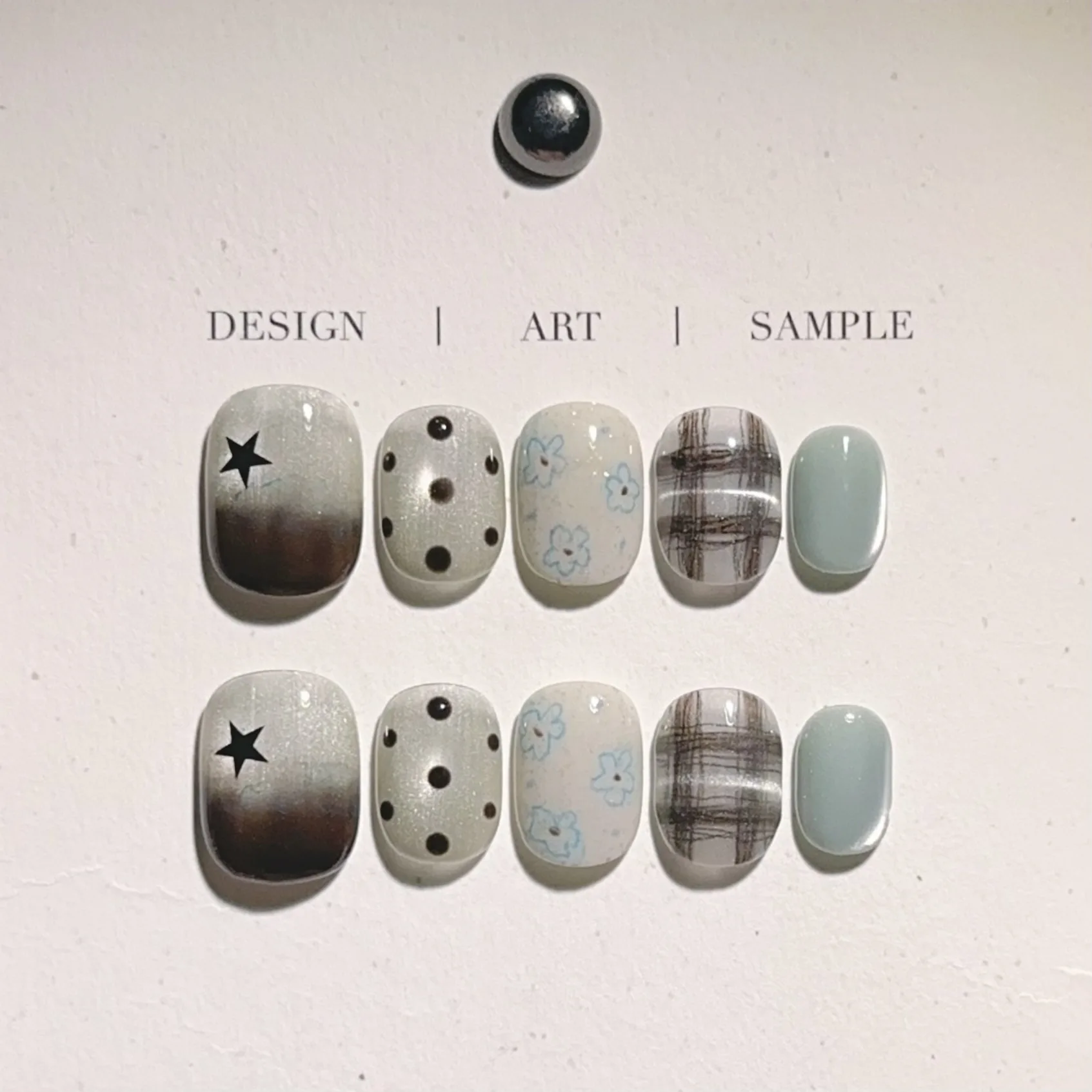 

10PCS Ins Short Square Round Handmade Press on Nails Sweet Cool Black Star Plaid Smudging False Nails Sweet Polka Dots Fake Nail