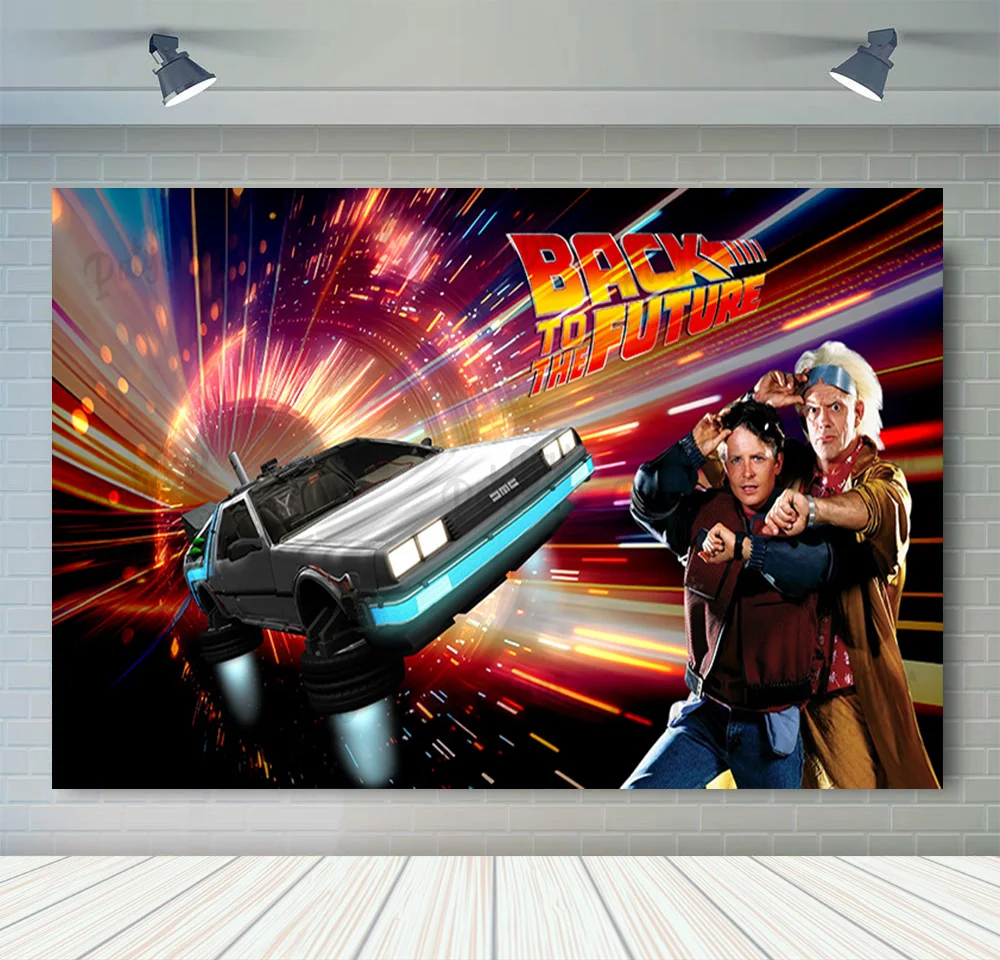 Back to the Future Backdrop Kids Birthday Party Background Game Car Theme Banner Vinyl Photography Decoration Props