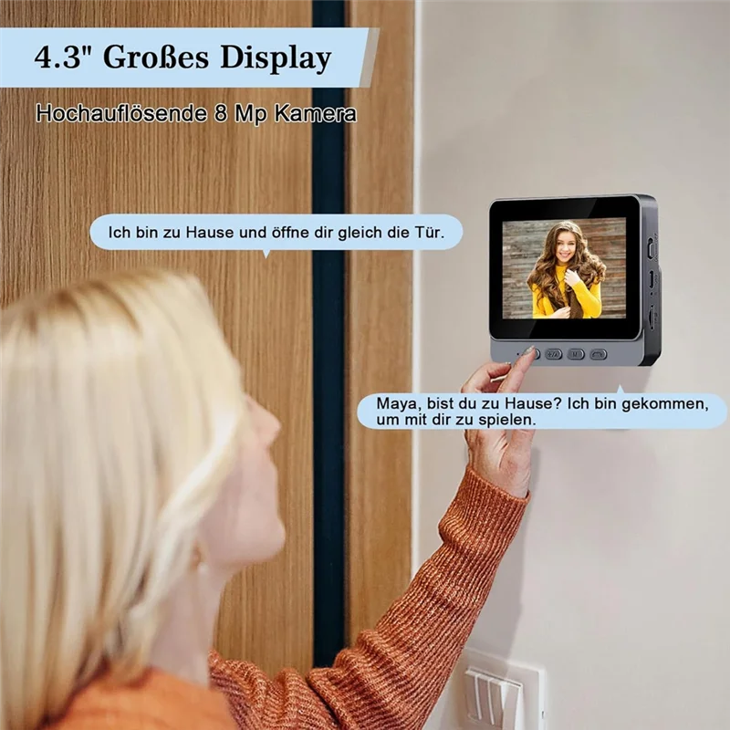 A93P Wireless Bell With Intercom Camera, 4.3" Screen, Video Night Vision, Wide Angle Lens,Wireless Doorbell