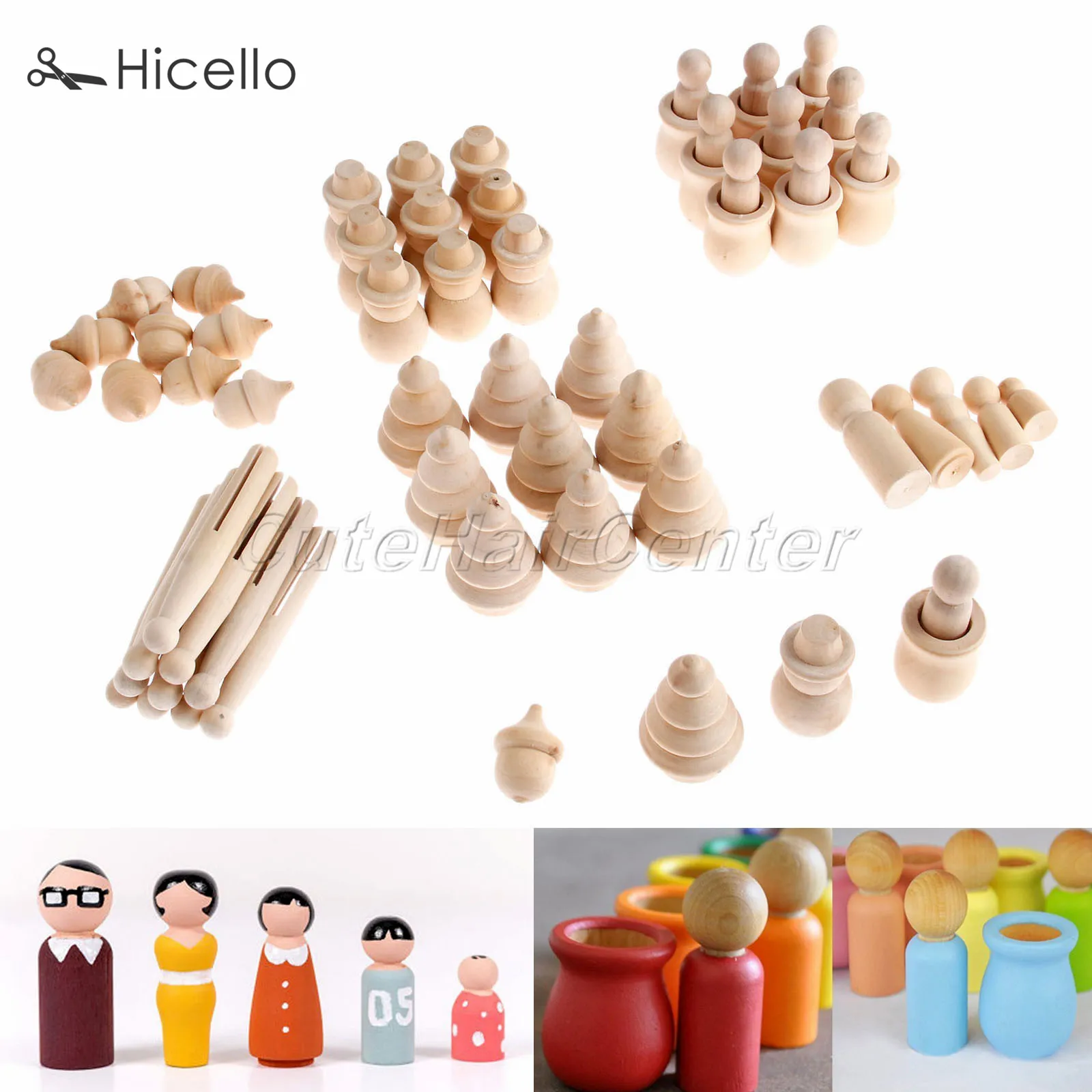 5/10pcs Wooden Peg Dolls Wood People Unpainted Acorn Puppet Snowman Christmas Trees Montessori Toys Natural Decoration Hicello