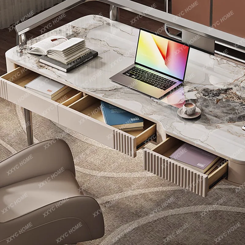 LX slate desk, high-end light luxury, modern study with socket, large long table for home living room table pc house