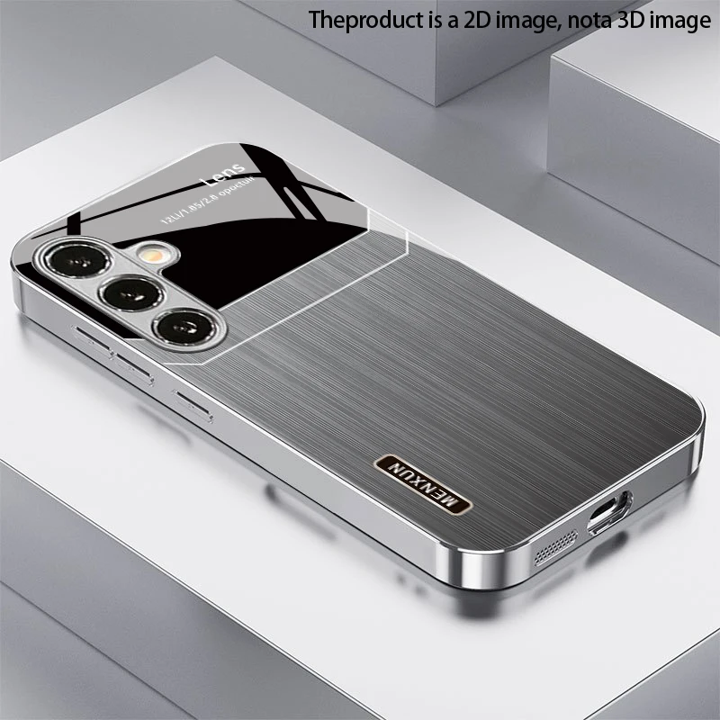 Silver Grey Texture Pattern 2D Phone Case for SamsungS26 S25 S24 S23 S22 S21 S20 A56 A36 A16Electroplated Glass Protective Cover