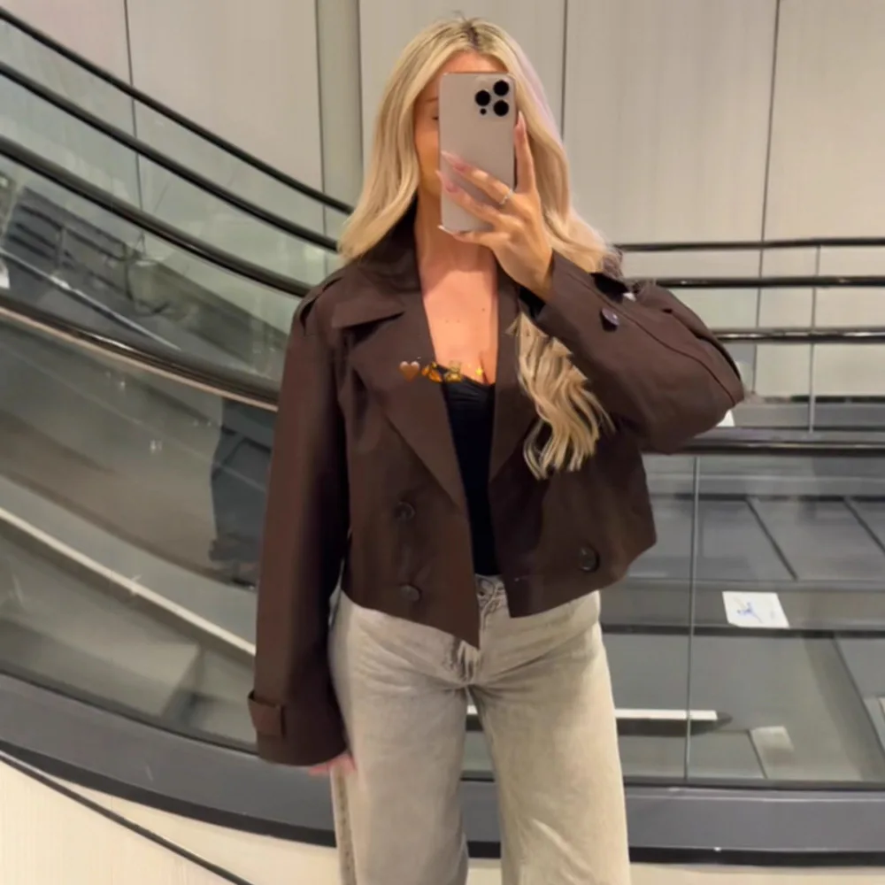 

Retro Women's Autumn Trench Coats Double Breasted Lapel Collar Long Sleeve Lady's Jackets Casual Daily Street Jackets For Female