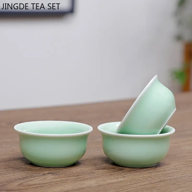 3pcs Customized Celadon Teacup Chinese Ceramic Tea Cup Set Household Small Tea Bowl Master Cup Traditional Tea Accessories