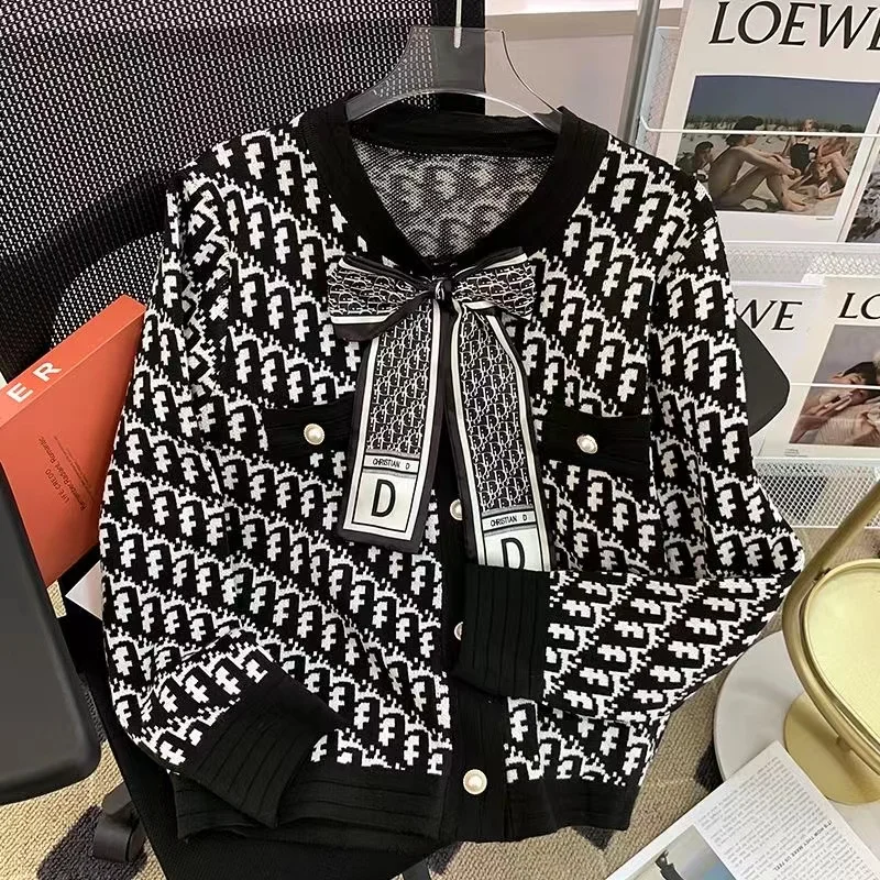 Spring Autumn Sweater Jacket 2024 New Women's Design Fashion Knitted Cardigan Coat Red Pink Black Grey Knitwear Tops Female