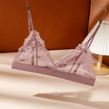 조정 가능한 작은 가슴 브래지어 섹시한 Bralette 레이스 브래지어 얇은 삼각형 란제리 등이없는 탑과 무선 여성의 깊은 V 속옷