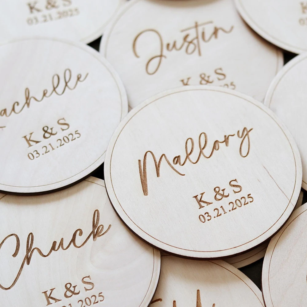 Personalized Wedding Favors For Guests In Bulk Custom Wedding Party Wooden Coasters Table Decor Bridal Shower Place Cards Name