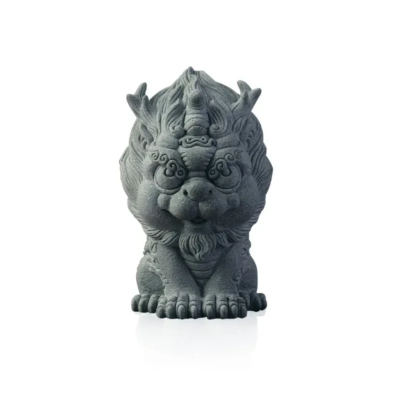 Stile cinese Rui Beast Lucky Kirin Statuette Green Sand Stone Art Sculpture Home Room, Office, Aquarium Feng Shui Decorations
