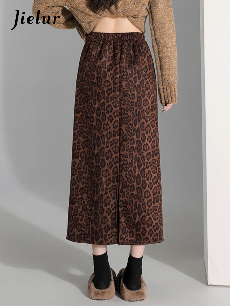 New High Waist Office Lady Casual A-Line Skirts for Women American Vintage Split Fashion Leopard Print Loose Female Midi Skirts