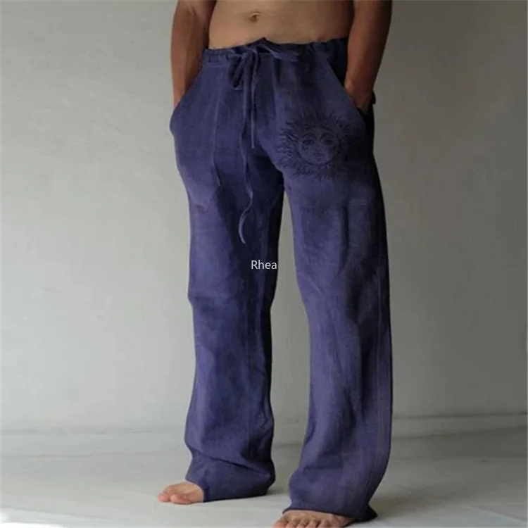 Costumi medievali per uomo pantaloni larghi in lino Cosplay pantaloni da Yoga pantaloni sportivi Oversize per le vacanze al mare pantaloni Casual da uomo Streetwear