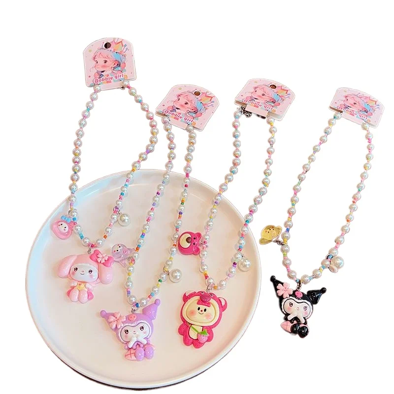 Miniso My Melody Kuromi Strawberry Bear Frozen Cute Kawaii Children's Necklace Decorative Pendant Chain Cartoon Ornament Pendant