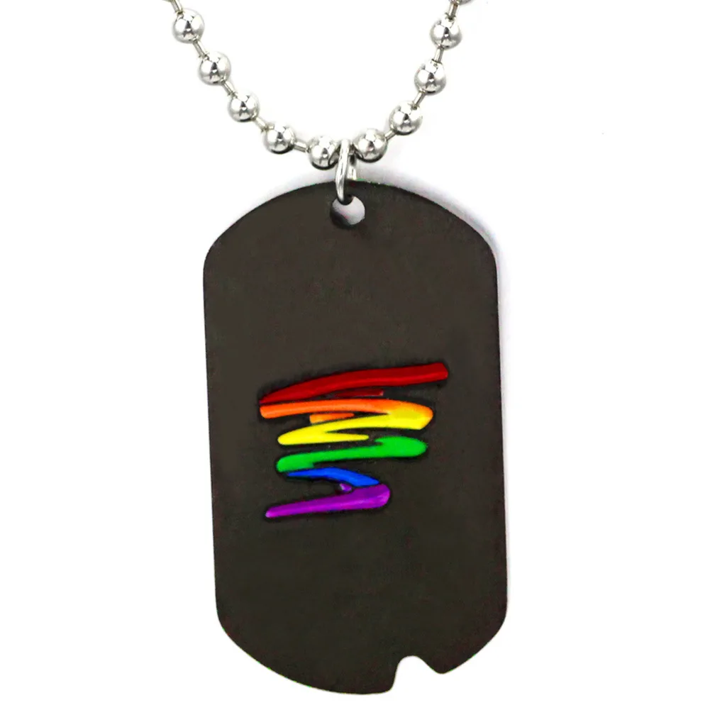 

Stainless Steel LGBT Gay Lesbian Love Pride Necklaces Enamel Rainbow Flag Double Pendant Necklace