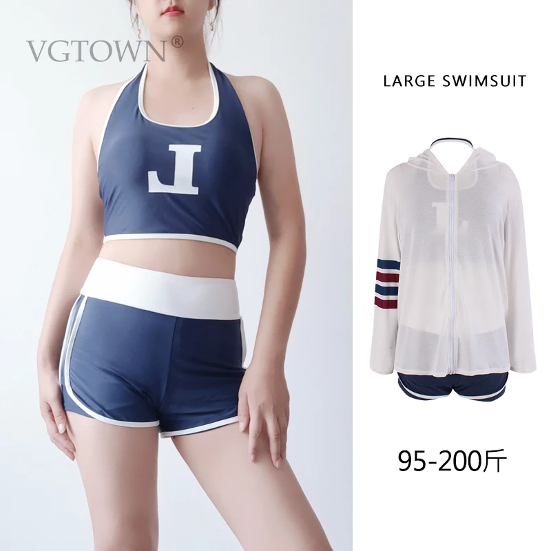 Plus Size M-8XL Korean Sports Three-Piece Printing Double Sling High-Waist Body Suit Shorts Side Drawstring Sweet Swimsuit