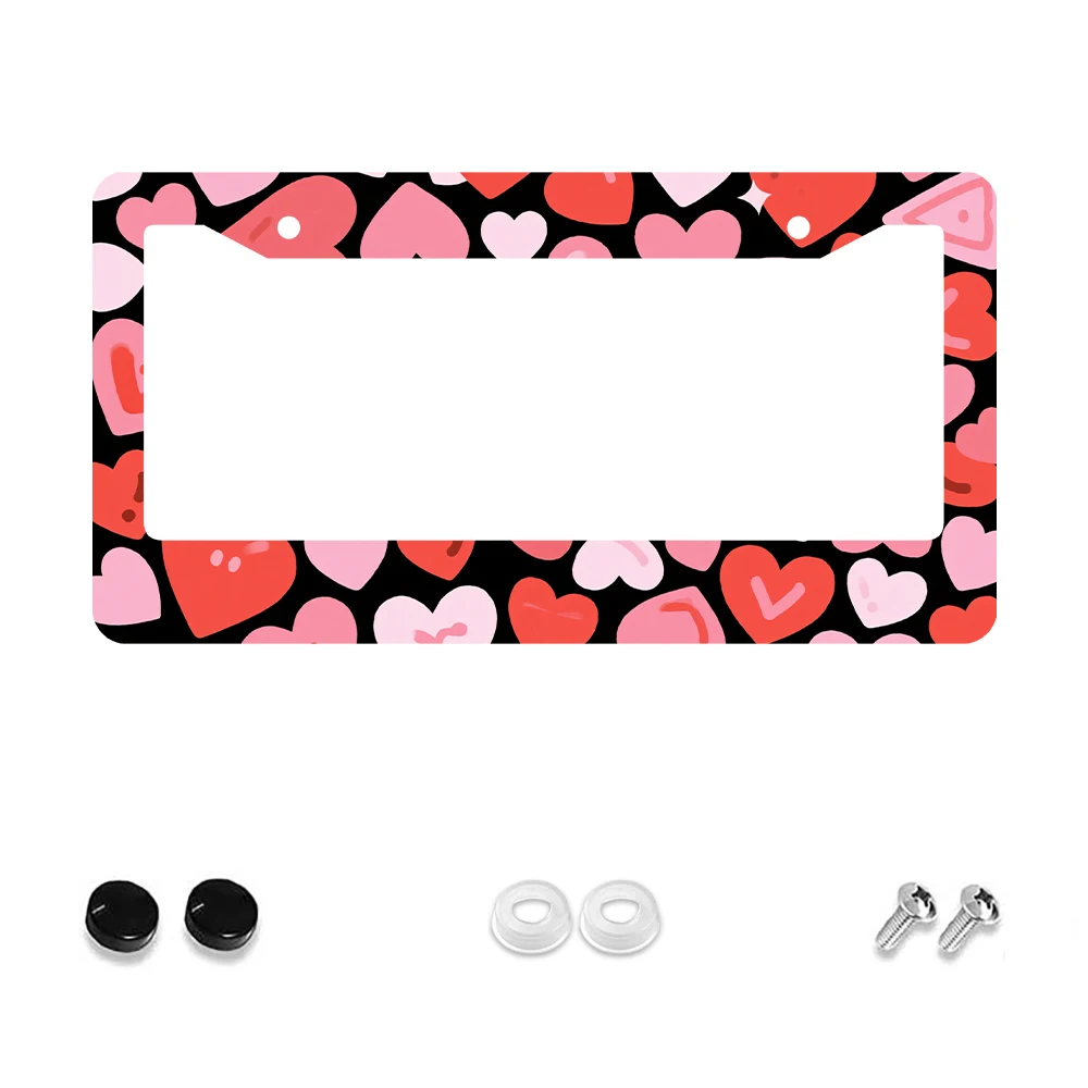 

1pc Pink Heart Pattern 2-Hole License Plate Frame, Aluminum Material, 6x12 Inches, with Screw Set, Cartoon Fun Car Decoration G